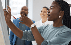 MM-Account-712x446 – Chemung Canal Trust Company A woman is writing on a pad of paper on the wall